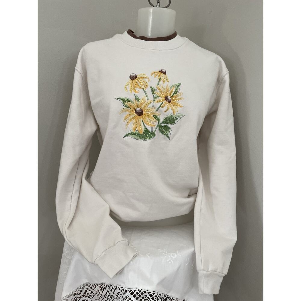Vtg Country Store Embroidered Sunflowers Sweatshirt M Cottagecore Granny Country